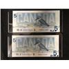 Image 1 : 1986 CANADIAN $5 BANK NOTES (SMALL P & F)