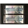Image 2 : 1986 CANADIAN $5 BANK NOTES (SMALL C & F)