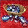 Image 1 : Seagrass Basket Lot: Blue Christmas Tins (14)