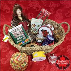 CHOICE OF 3 Seagrass Basket Lots: Christmas Theme (Doll, Tins, Ribbon, Candy Canes, Ornaments, etc!)