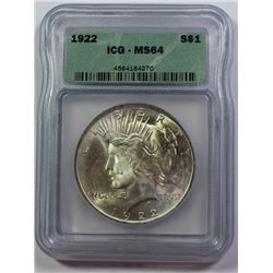 1922 PEACE SILVER DOLLAR