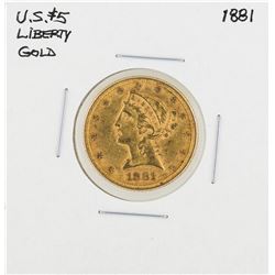 1881 $5 Liberty Head Half Eagle Gold Coin