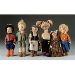 LOT OF SIX CLOTH DOLLS