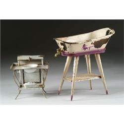 LOT OF TWO PAINTED WASH STAND AND TUB