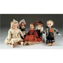 LOT OF 5 ANTIQUE DOLLS