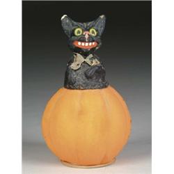 Pumpkin With Black Cat Container