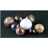 Image 1 : LOT OF 8 SPHERES, AGATES, GRANITE, & OTHER STONE MINERAL MARBLES