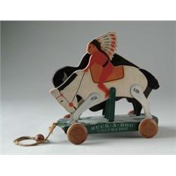 UNUSUAL INDIAN AND BUFFALO PULL-TOY