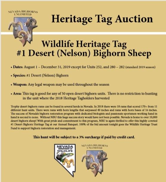 NEVADA HERITAGE 1 DESERT (NELSON) BIGHORN SHEEP TAG