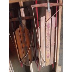 3X WOODEN SNOW SLEDS WITH STEEL RUNNERS