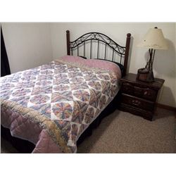 4PC WOODEN AND IRON BEDROOM SET w BEDDING INCLUDED