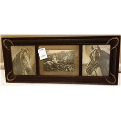 ANTIQUE BLACK AND WHITE HORSE PORTRAITS, TRIPLE FRAMED