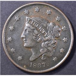 1837 LARGE CENT, XF/AU