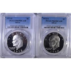 2 - 1972 S SILVER IKE DOLLARS PCGS PR69