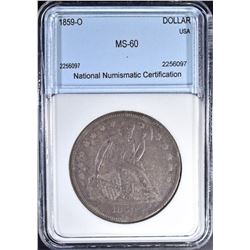 1859 O SEATED DOLLAR  NNC CH BU
