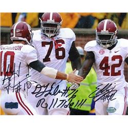 Eddie Lacy, AJ McCarron  D.J. Fluker Signed Alabama 8x10 Photo Inscribed "Roll Tide!!!" (Radtke  Lac