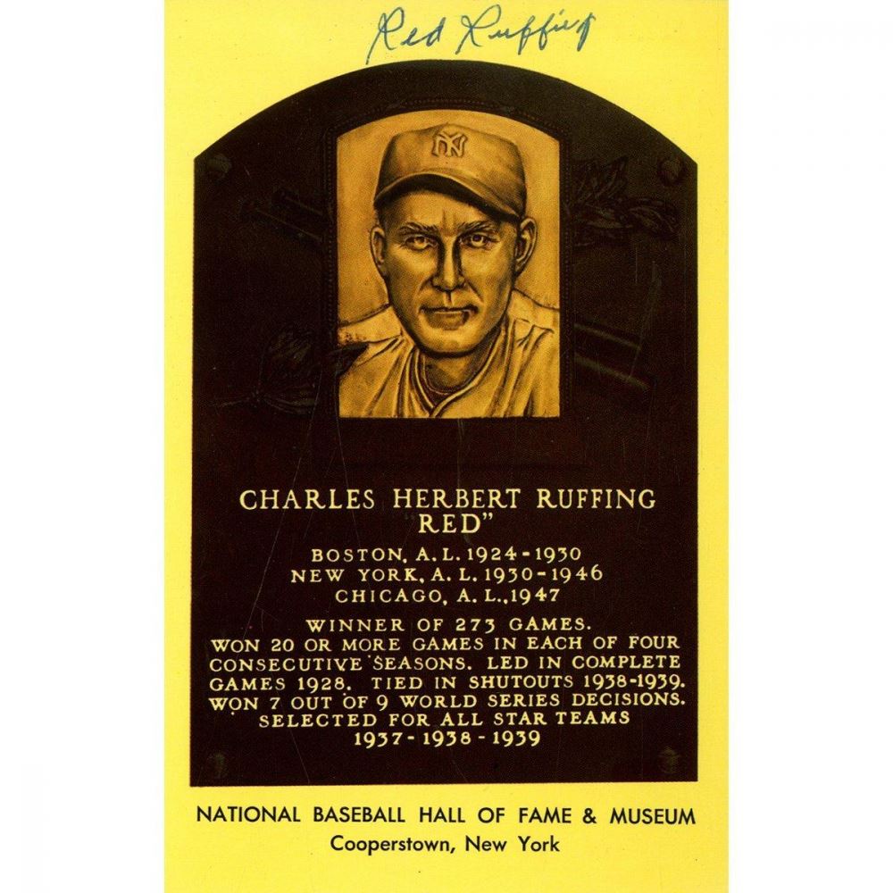 Red Ruffing Signed Gold Hall of Fame Postcard (JSA Hologram)