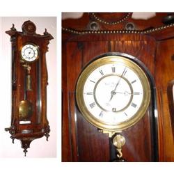 LUD. GAINZ OF PRAG. MINIATURE TIME ONLY VIENNESE STYLE; FRENCH WALNUT VENEER. 29.5"X10.25"X5.5". VAL