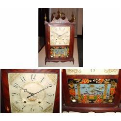ELI TERRY AND SONS WOODEN WORKS; ORIGINAL UPPER AND LOWER GLASS; DIAL WORN; CASE NEEDS SOME REPAIR; 