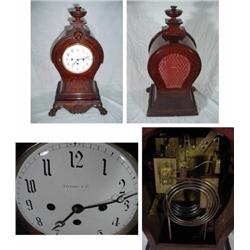 TIFFANY LARGE BALLOON STYLE MANTEL WITH PAW FEET AND POLISHED MAHOGANY MARQUETRY CASE; WMC ON SPIRAL