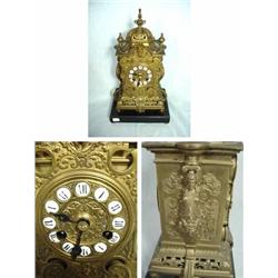 LENZ KIRCH (GERMAN) TIME AND STRIKE BRONZE MANTEL WITH SPIRAL GONG AND SIDE CHERUBS; MARKED LEHMANN4