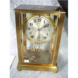 SETH THOMAS CRYSTAL REGULATOR WITH MOCK MERCURY PENDULUM. TIME AND STRIKE, EIGHT DAY. REEDED SIDE CO
