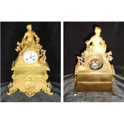 FRENCH SILK THREAD TIME AND STRIKE STATUE DORE 8 DAY STATESMAN FIGURE AT TOP; MISSING BOTH WOOD BASE