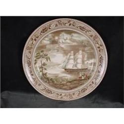 JOHNSON BROTHERS BROWN FLORAL BORDERED COLLECTOR PLATE MARKED THE FLYING CLOUD HISTORIC AMERICA CLIP