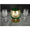 Image 1 : COLLECTION OF CRYSTAL STEMWARE INCLUDING TWO MATCHING CUT CRYSTAL GOBLETS 5"X2" AND A TEAL AND GOLD 