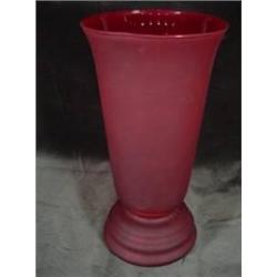 RED FROSTED GLASS VASE. 10"X5".