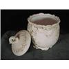 Image 1 : INARCO NUMBER 299 COOKIE JAR IN A CREAMY BONE PORCELAIN WITH EMBOSSED SWIRLS. 7"X5"