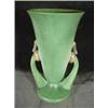 Image 1 : ROSEVILLE POTTERY VASE NUMBERS 747-10 IN A MOSS GREEN MATTE GLAZE WITH TEXTURED HANDLES.10.5"X6.25"