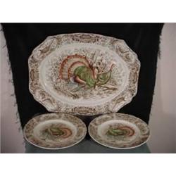 WINDSOR WARE COLLECTION OF WILD TURKEYS NATIVE AMERICAN PATTERN INCLUDING THREE ITEMS MADE IN ENGLAN