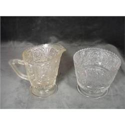 PRESSED GLASS CREAM AND SUGAR TWO-PIECE SET  3.5"X4" AND 4"X4.25"