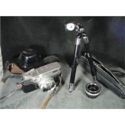 FUJICA CAMERA MODEL V2 WITH LEATHER CASE AND STRAP PLUS TWO ZIPPERED FILM STORAGE, VINTAGE TRI-POD I