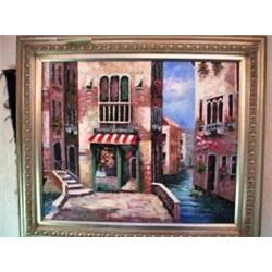 FRAMED AND MATTED OIL ON CANVAS OF VENICE 21" BY 24"