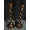 Image 1 : WOODEN CANDLE STICKS WITH TWO OPEN BARLEY TWIST STEMS. 14"X.5".