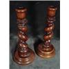 Image 1 : WOODEN CANDLE STICKS WITH BARLEY TWIST STEMS. 9"X4.5".