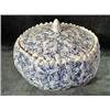 Image 1 : UNIQUE COVERED CASEROLE WITH DAISY FLOWERS EMBOSSED THROUGHOUT IN NAVY AND CREAM.  UNSIGNED. 3.5"X8"