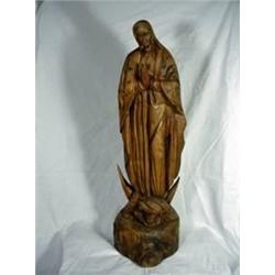 CARVED FIGURINE OF MOTHER MARY. 27"X8".