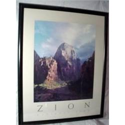 FRAMED POSTAL OF ZION NATIONAL PARK. 30"X24".