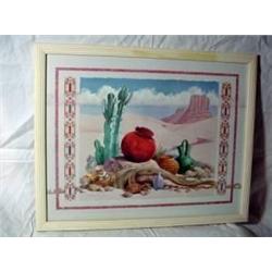 FRAMED SOUTHWEST STYLE PRINT DEPICTING INDIAN POT