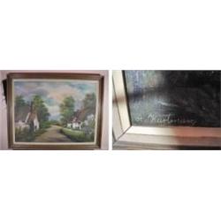 FRAMED OIL ON CANVAS BY A. HARTMAN OF VILLAGE COT