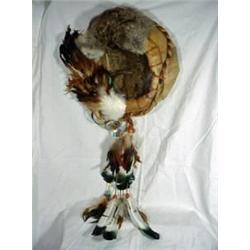 NATIVE AMERICAN WALL HANGING WITH FEATHERS, FUR, 