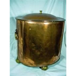 ANTIQUE COPPER COAL BUCKET WITH INNER SLEEVE. 14"