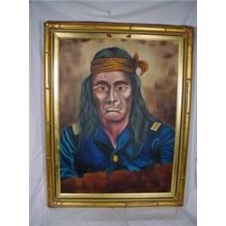 FRAMED OIL ON CANVAS NATIVE AMERICAN WARRIOR 28"X