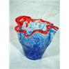 Image 1 : ART GLASS VASE IN BLUE SPRECKLE AND RED SWIRLS. 5
