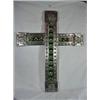 Image 1 : HAMMERED TIN CROSS BORDERING HANDPAINTED TILES IN