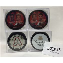 4 HOCKEY PUCKS -2 MCDONALDS - CDN CLUB - PETERBOROUGH ALL SAINTS
