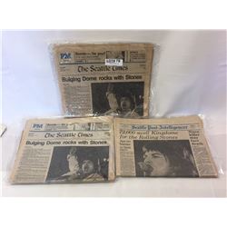 3 COMPLETE NEWSPAPERS: 2 @ SEATTLE TIMES OCT 15, 1981 +  ONE SEATTLE POST - ROLLING STONES CONCERT